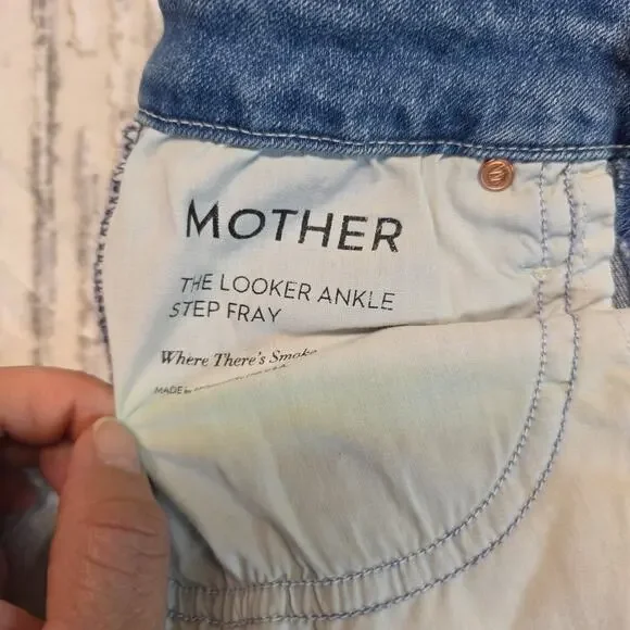 MOTHER Looker Ankle Step Fray Jeans Womens Light Blue Sz 23